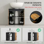 kleankin Dulap sub chiuvetă baie pentru piedestal cu 2 uși, 60 x 30 x 60 cm, Stejar | Aosom Romania 