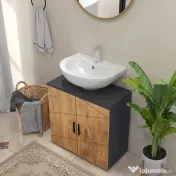kleankin Dulap sub chiuvetă baie pentru piedestal cu 2 uși, 60 x 30 x 60 cm, Stejar | Aosom Romania 