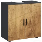 kleankin Dulap sub chiuvetă baie pentru piedestal cu 2 uși, 60 x 30 x 60 cm, Stejar
