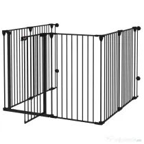 PawHut Tarc de Joacă 2-in-1 Multifuncțional cu Poartă de Siguranță pentru Pisici și Câini, 6 Panouri, Dimensiuni 64x100cm, Înălțime 100cm, Negru | Aosom Romania