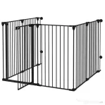 PawHut Tarc de Joaca 2-in-1 Multifunctional pentru Catelusi si Poarta de Siguranta pentru Animale de Companie, 6 Panouri, Tarc pentru Exercitii pentru Animale de Companie, 100cm Inaltime, Negru