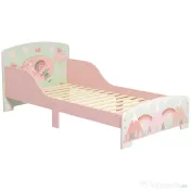 ZONEKIZ Pat pentru Copii 3-6 Ani cu Margini Înălțate și Model cu Animale, 77x143x60 cm, Roz | Aosom Romania