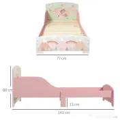 ZONEKIZ Pat pentru Copii 3-6 Ani cu Margini Înălțate și Model cu Animale, 77x143x60 cm, Roz | Aosom Romania