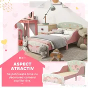 ZONEKIZ Pat pentru Copii 3-6 Ani cu Margini Înălțate și Model cu Animale, 77x143x60 cm, Roz | Aosom Romania