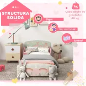 ZONEKIZ Pat pentru Copii 3-6 Ani cu Margini Înălțate și Model cu Animale, 77x143x60 cm, Roz | Aosom Romania