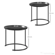 HOMCOM Set 2 Măsuțe de Cafea Suprapozabile, Măsuțe Joase Rotunde cu Tavă Detașabilă din Oțel, Ø 43x38 cm, Negru | Aosom Romania