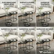 HOMCOM Set 2 Măsuțe de Cafea Suprapozabile, Măsuțe Joase Rotunde cu Tavă Detașabilă din Oțel, Ø 43x38 cm, Negru | Aosom Romania