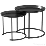 HOMCOM Set 2 Măsuțe de Cafea Suprapozabile Rotunde cu Tăvi Detașabile din Oțel, Negru
