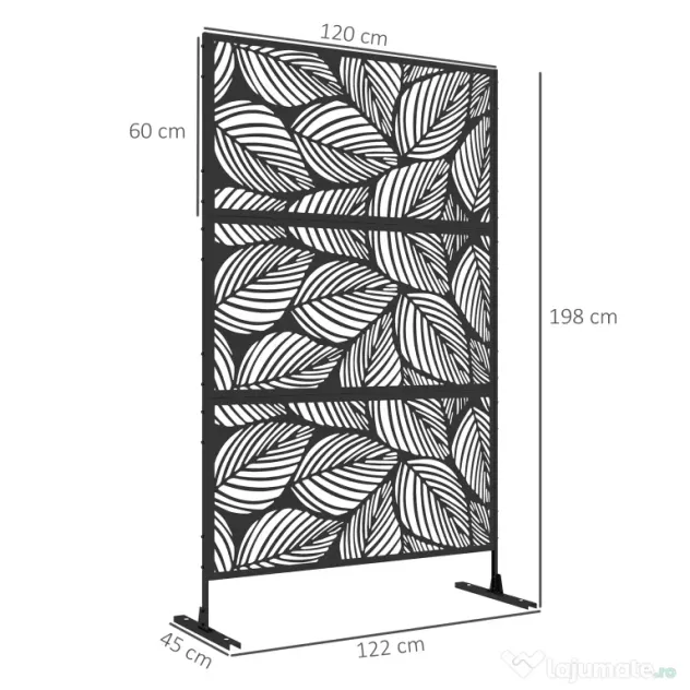 Outsunny Paravan pentru exterior cu suport si suruburi de expansiune, Separator din metal 6,5FT pentru exterior
