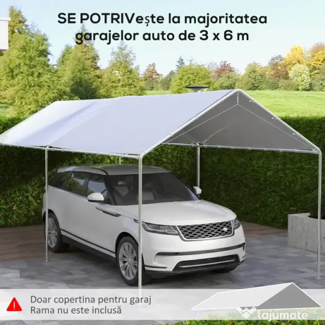 Outsunny Acoperiș pentru Carport 10 x 20 ft, Prelată de Schimb Rezistentă la UV cu Corzi Elastice, Albă | Aosom Romania