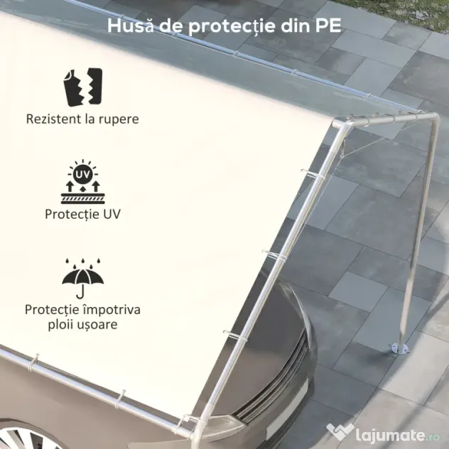 Outsunny Acoperiș pentru Carport 10 x 20 ft, Prelată de Schimb Rezistentă la UV cu Corzi Elastice, Albă | Aosom Romania