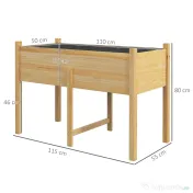 Outsunny Pat de Gradina Inaltat din Lemn 115x55x80cm cu Orificii de Scurgere pentru Legume Flori | Aosom Romania