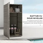 Outsunny Dulap de Depozitare din Ratan PE cu Usa pentru Exterior, Dulap de Depozitare Accesorii Independent Impermeabil, Gri | Aosom Romania 