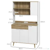HOMCOM Dulap de Depozitare Inalt de 180cm cu Rafturi de Depozitare, in Stil Modern cu Usi si Sertare pentru Camera de Zi, Alb 
