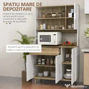 HOMCOM Dulap de Depozitare Inalt de 180cm cu Rafturi de Depozitare, in Stil Modern cu Usi si Sertare pentru Camera de Zi, Alb 
