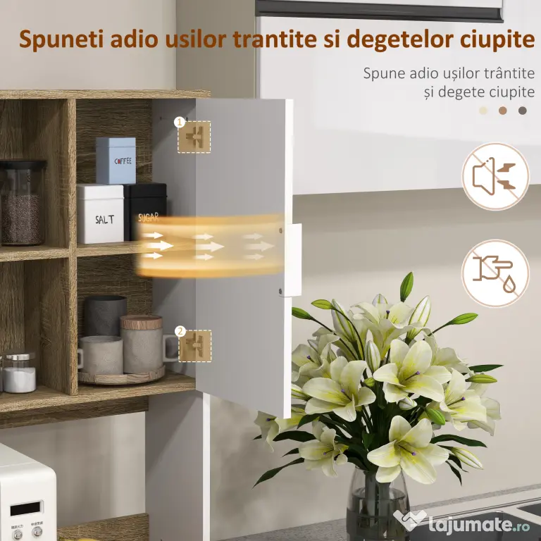 HOMCOM Dulap de Depozitare Inalt de 180cm cu Rafturi de Depozitare, in Stil Modern cu Usi si Sertare pentru Camera de Zi, Alb