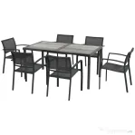 Outsunny Set de Grădină cu 6 Scaune Stivuibile din Material Textil de Plasă și Masă cu Aspect de Lemn, Gri