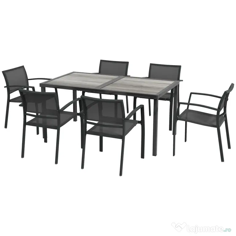 Outsunny Set Masa de Grădină 7 Piese, Scaune Stivuibile, Set Masa Exterior pentru Terasă, Design Modern și Confortabil | Aosom Romania