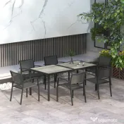 Outsunny Set Masa de Grădină 7 Piese, Scaune Stivuibile, Set Masa Exterior pentru Terasă, Design Modern și Confortabil | Aosom Romania 