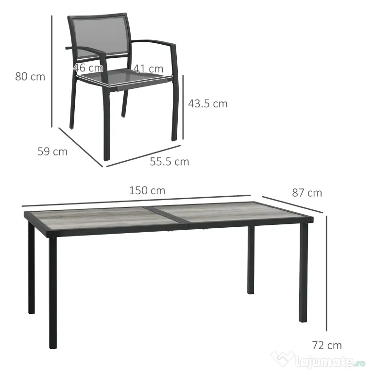 Outsunny Set Masa de Grădină 7 Piese, Scaune Stivuibile, Set Masa Exterior pentru Terasă, Design Modern și Confortabil | Aosom Romania