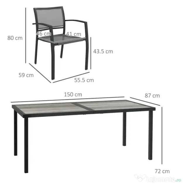 Outsunny Set Masa de Grădină 7 Piese, Scaune Stivuibile, Set Masa Exterior pentru Terasă, Design Modern și Confortabil | Aosom Romania