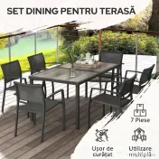 Outsunny Set Masa de Grădină 7 Piese, Scaune Stivuibile, Set Masa Exterior pentru Terasă, Design Modern și Confortabil | Aosom Romania 