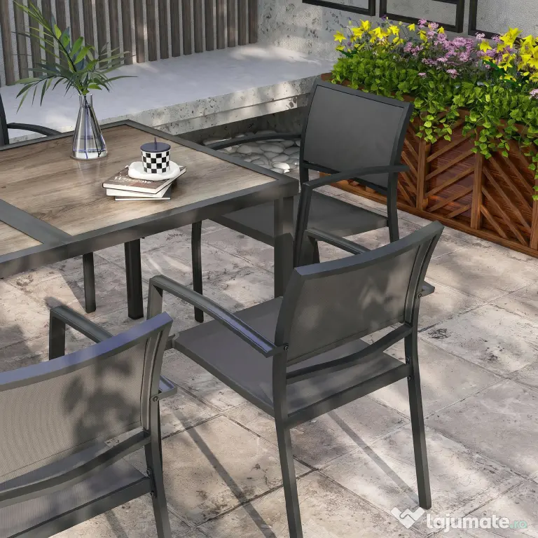 Outsunny Set Masa de Grădină 7 Piese, Scaune Stivuibile, Set Masa Exterior pentru Terasă, Design Modern și Confortabil | Aosom Romania