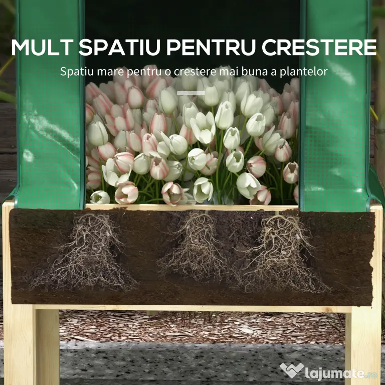 Outsunny Patură înălțată pentru grădină cu acoperire din PE verde și structură din lemn, 80x60x165cm