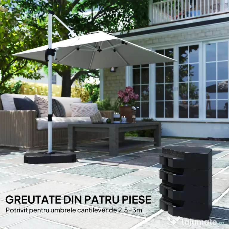Outsunny Set de 4 Greutăţi pentru Umbrelă din HDPE cu Efect de Lemn, 80x80x13 cm, Negru | Aosom Romania