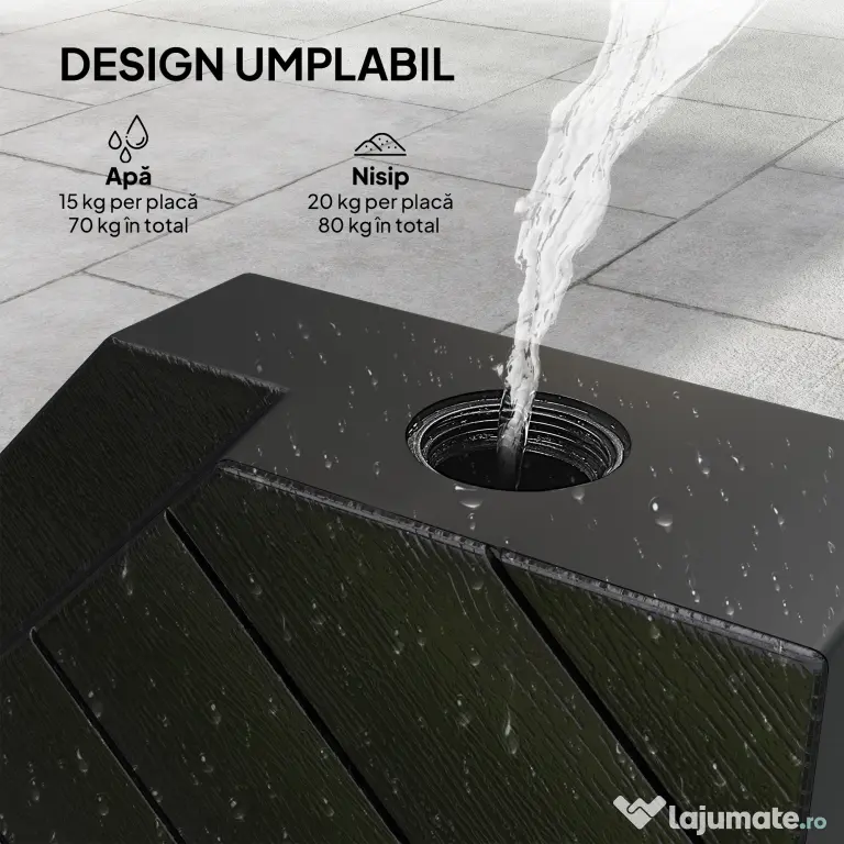 Outsunny Set de 4 Greutăţi pentru Umbrelă din HDPE cu Efect de Lemn, 80x80x13 cm, Negru | Aosom Romania