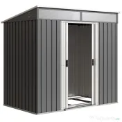 Outsunny Magazie 6,5 x 4 FT din metal galvanizat cu fundatie pentru gradina, Depozit cu incuietoare pentru unelte, Gri 