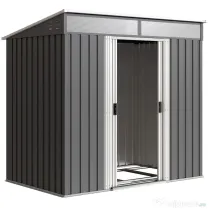 Outsunny Magazie 6,5 x 4 FT din metal galvanizat cu fundatie pentru gradina, Depozit cu incuietoare pentru unelte, Gri