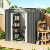Outsunny Magazie 6,5 x 4 FT din metal galvanizat cu fundatie pentru gradina, Depozit cu incuietoare pentru unelte, Gri 