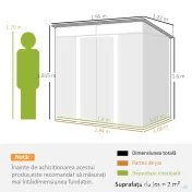 Outsunny Magazie 6,5 x 4 FT din metal galvanizat cu fundatie pentru gradina, Depozit cu incuietoare pentru unelte, Gri 