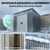 Outsunny Magazie 6,5 x 4 FT din metal galvanizat cu fundatie pentru gradina, Depozit cu incuietoare pentru unelte, Gri 