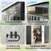Outsunny Magazie 6,5 x 4 FT din metal galvanizat cu fundatie pentru gradina, Depozit cu incuietoare pentru unelte, Gri 