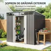 Outsunny Magazie 6,5 x 4 FT din metal galvanizat cu fundatie pentru gradina, Depozit cu incuietoare pentru unelte, Gri 
