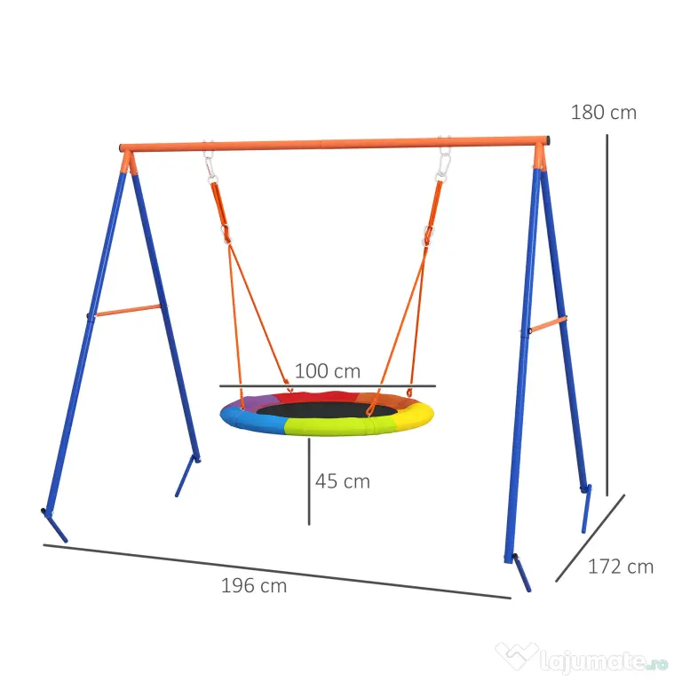 Outsunny Set de leagan pentru gradina, Leagan tip cuib pentru copii scaun de leagan cu structura in forma de A