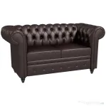 HOMCOM Canapea Chesterfield cu 2 locuri, cu pernă detașabilă, din piele ecologică, lemn și metal, 160x84x80 cm, maro