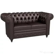 HOMCOM Canapea cu 2 locuri in stil Chesterfield din piele ecologica, lemn si metal, canapea clasica cu perna detasabila, 160x84x80 cm, maro