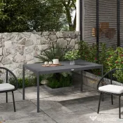 Outsunny Masă de Grădină cu Lamele, Dimensiuni 145x90 cm, Masă de Dining pentru 6 Persoane, Rectangulară, din Aluminiu și Oțel, pentru Curte, Terasă, Balcon și Exterior, Gri Închis | Aosom Romania 