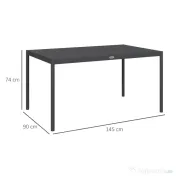 Outsunny Masă de Grădină cu Lamele, Dimensiuni 145x90 cm, Masă de Dining pentru 6 Persoane, Rectangulară, din Aluminiu și Oțel, pentru Curte, Terasă, Balcon și Exterior, Gri Închis | Aosom Romania 