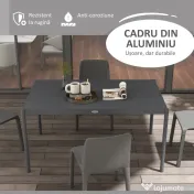 Outsunny Masă de Grădină cu Lamele, Dimensiuni 145x90 cm, Masă de Dining pentru 6 Persoane, Rectangulară, din Aluminiu și Oțel, pentru Curte, Terasă, Balcon și Exterior, Gri Închis | Aosom Romania 