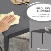 Outsunny Masă de Grădină cu Lamele, Dimensiuni 145x90 cm, Masă de Dining pentru 6 Persoane, Rectangulară, din Aluminiu și Oțel, pentru Curte, Terasă, Balcon și Exterior, Gri Închis | Aosom Romania 