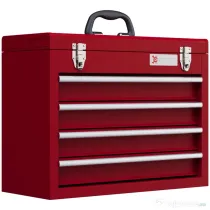 DURHAND Cutie pentru Unelte din Oțel cu 4 Sertare, Tavă Superioară cu 2 Încuietori, 51x22x39,5cm, Roșu