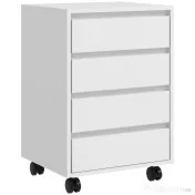 HOMCOM Comodă de Birou cu 4 Sertare și Roți pentru Studiu 46x40x65 cm Alb | Aosom Romania 
