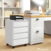 HOMCOM Comodă de Birou cu 4 Sertare și Roți pentru Studiu 46x40x65 cm Alb | Aosom Romania 