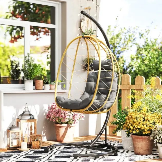 Outsunny Scaun Balansoar din Ratan din PE de Exterior cu Perna | Aosom Romania