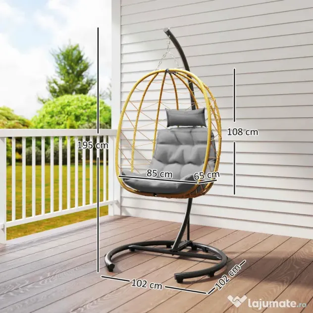 Outsunny Scaun Balansoar din Ratan din PE de Exterior cu Perna | Aosom Romania