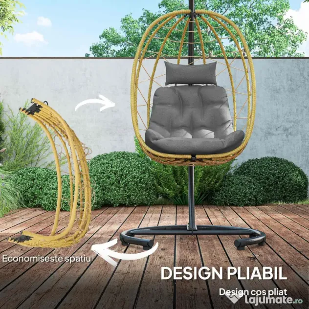 Outsunny Scaun Balansoar din Ratan din PE de Exterior cu Perna | Aosom Romania